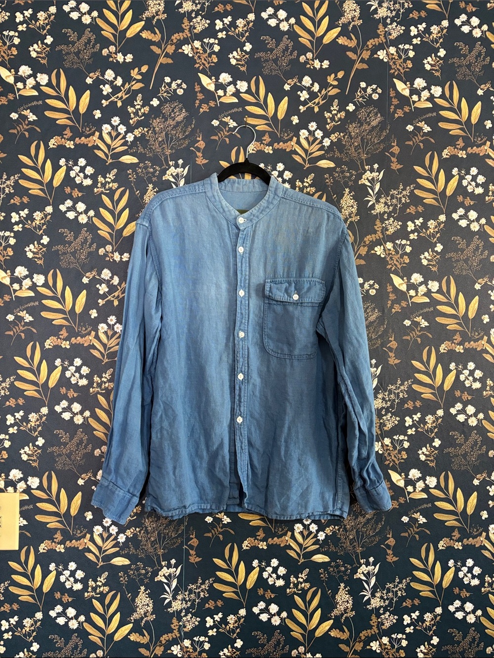Ecolution Light Blue Hemp Mandarin Collar Button-Up Shirt Size L